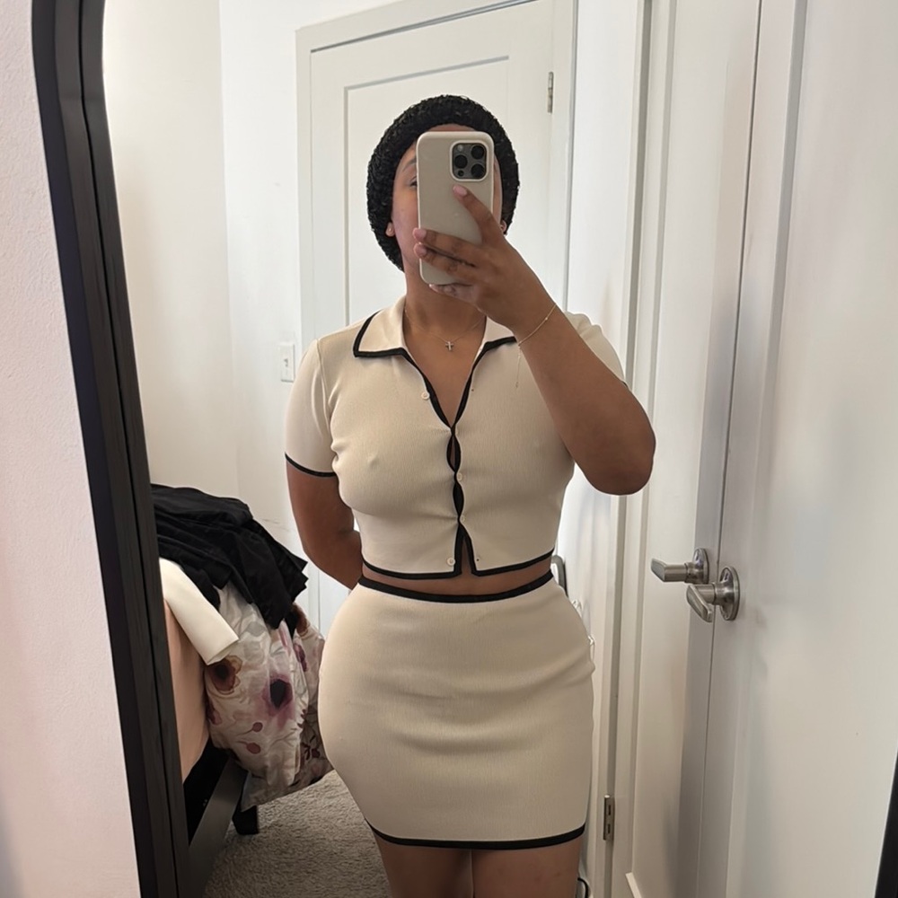 Cream and Black Women's Skirt Set